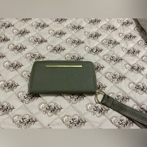 Steve Madden Olive Green Zip-Around Wallet with Gold Accent
